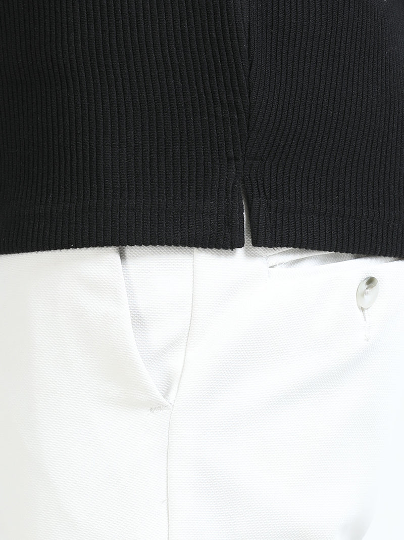 Men Black Slim Fit Drop Needle Polo T-Shirt