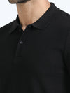 Men Black Slim Fit Drop Needle Polo T-Shirt
