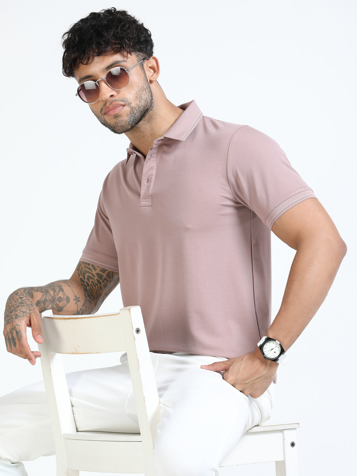 Men Onion Slim Fit Stretchable Solid  Polo T-Shirt