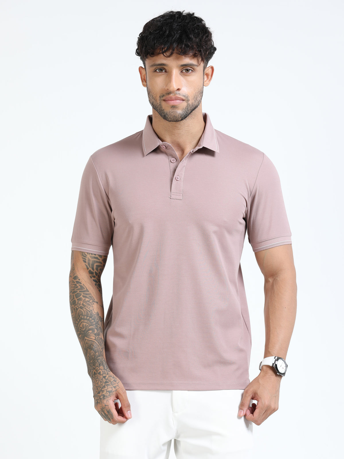 Men Onion Slim Fit Stretchable Solid  Polo T-Shirt