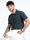 Men Bottle Green Slim Fit Abstract Printed  Polo T-Shirt
