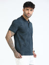 Men Bottle Green Slim Fit Abstract Printed  Polo T-Shirt