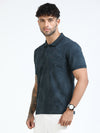 Men Bottle Green Slim Fit Abstract Printed  Polo T-Shirt