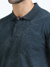Men Bottle Green Slim Fit Abstract Printed  Polo T-Shirt