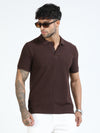Men Brown Slim Fit Drop Needle Polo T-Shirt