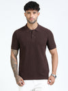 Men Brown Slim Fit Drop Needle Polo T-Shirt