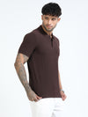 Men Brown Slim Fit Drop Needle Polo T-Shirt