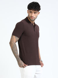 Men Brown Slim Fit Drop Needle Polo T-Shirt