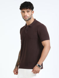 Men Brown Slim Fit Drop Needle Polo T-Shirt
