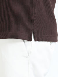 Men Brown Slim Fit Drop Needle Polo T-Shirt