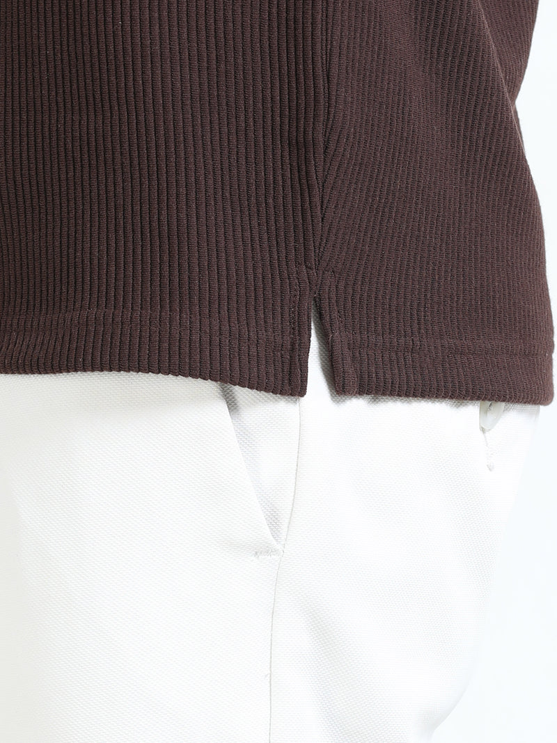 Men Brown Slim Fit Drop Needle Polo T-Shirt