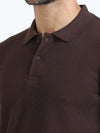 Men Brown Slim Fit Drop Needle Polo T-Shirt