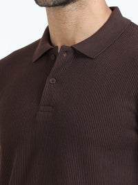 Men Brown Slim Fit Drop Needle Polo T-Shirt