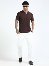 Men Brown Slim Fit Drop Needle Polo T-Shirt