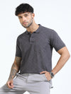Men Black Slim Fit Zig Zag Printed  Polo T-Shirt