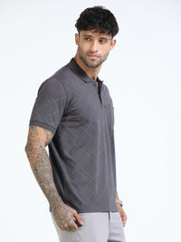 Men Black Slim Fit Zig Zag Printed  Polo T-Shirt