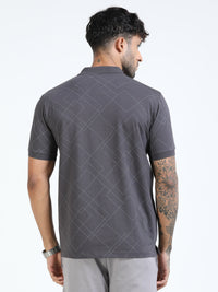 Men Black Slim Fit Zig Zag Printed  Polo T-Shirt