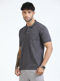 Men Black Slim Fit Zig Zag Printed  Polo T-Shirt