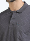 Men Black Slim Fit Zig Zag Printed  Polo T-Shirt