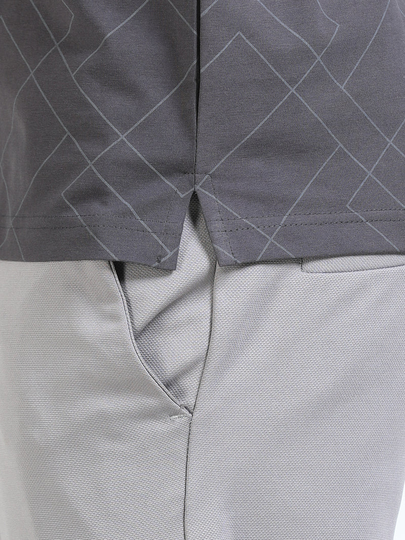 Men Black Slim Fit Zig Zag Printed  Polo T-Shirt