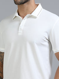 Men White  Slim Fit Stretchable Solid  Polo T-Shirt