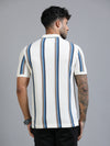 Men Blue Slim Fit Kintted Vertical Stripe Polo T-Shirt