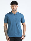 Men Blue Slim Fit Zig Zag Printed  Polo T-Shirt