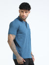 Men Blue Slim Fit Zig Zag Printed  Polo T-Shirt