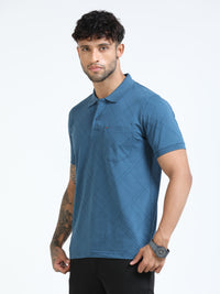 Men Blue Slim Fit Zig Zag Printed  Polo T-Shirt