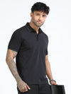 Men Black Slim Fit Stretchable Solid  Polo T-Shirt