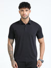 Men Black Slim Fit Stretchable Solid  Polo T-Shirt