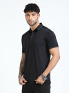 Men Black Slim Fit Stretchable Solid  Polo T-Shirt
