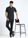 Men Black Slim Fit Stretchable Solid  Polo T-Shirt