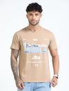 Men Beige Slim Fit Printed Crew Neck T-Shirt