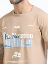 Men Beige Slim Fit Printed Crew Neck T-Shirt