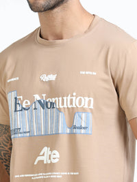 Men Beige Slim Fit Printed Crew Neck T-Shirt