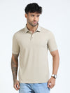 Men Beige Slim Fit Stretchable Solid  Polo T-Shirt