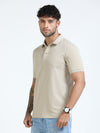 Men Beige Slim Fit Stretchable Solid  Polo T-Shirt