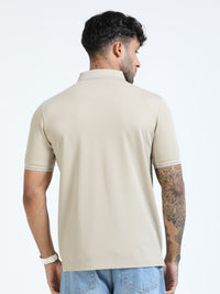 Men Beige Slim Fit Stretchable Solid  Polo T-Shirt