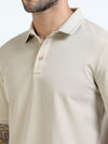 Men Beige Slim Fit Stretchable Solid  Polo T-Shirt