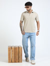 Men Beige Slim Fit Stretchable Solid  Polo T-Shirt