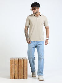 Men Beige Slim Fit Stretchable Solid  Polo T-Shirt