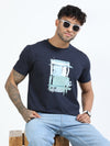 Men Blue Slim Fit Printed Crew Neck T-Shirt