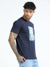 Men Blue Slim Fit Printed Crew Neck T-Shirt