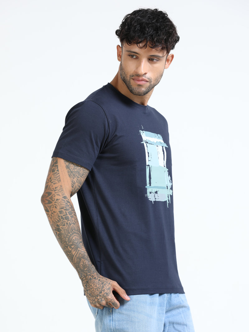 Men Blue Slim Fit Printed Crew Neck T-Shirt