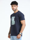 Men Blue Slim Fit Printed Crew Neck T-Shirt