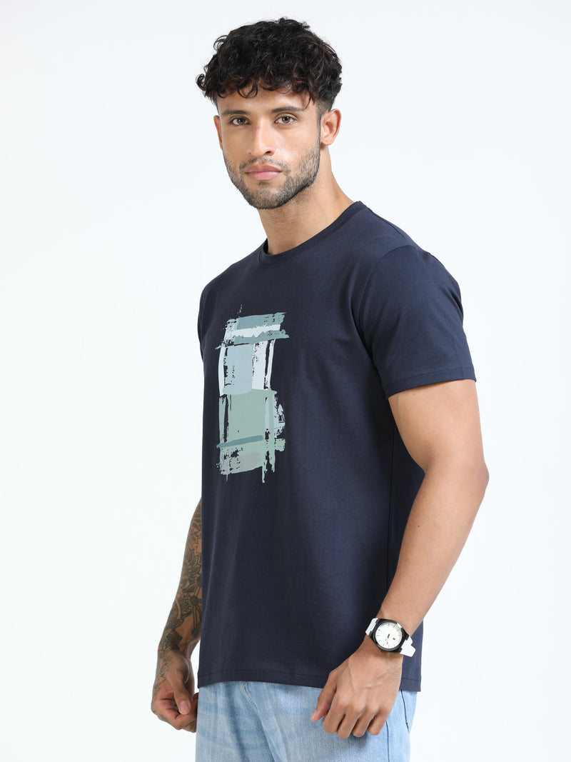 Men Blue Slim Fit Printed Crew Neck T-Shirt