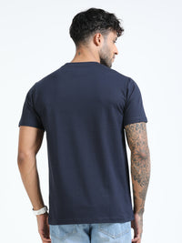 Men Blue Slim Fit Printed Crew Neck T-Shirt
