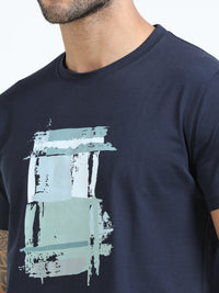 Men Blue Slim Fit Printed Crew Neck T-Shirt
