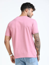 Men Pink Slim Fit Printed Crew Neck T-Shirt
